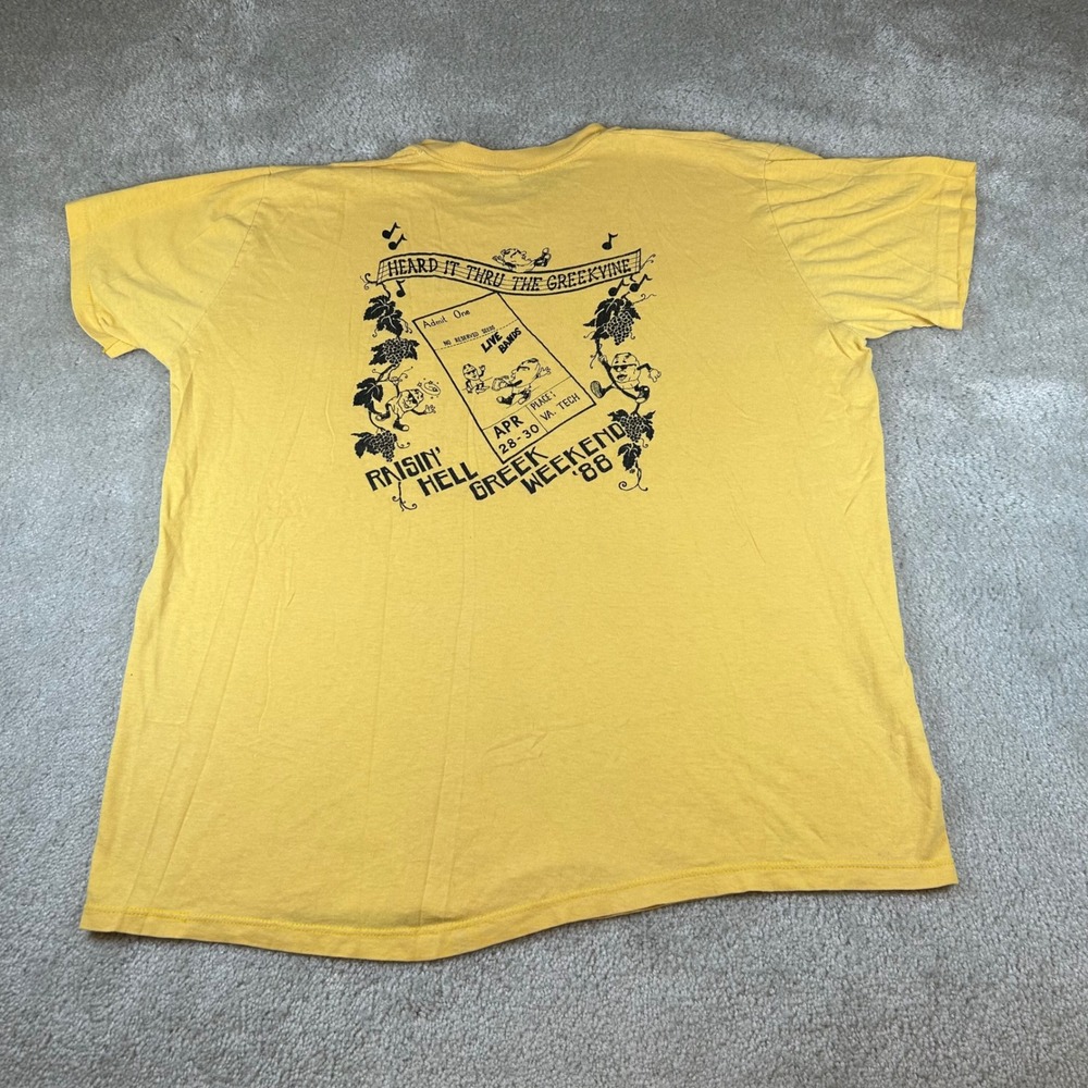 Vintage Stedman T-Shirt Mens XL Yellow 88 Virginia Tech Greek Weekend Raisins